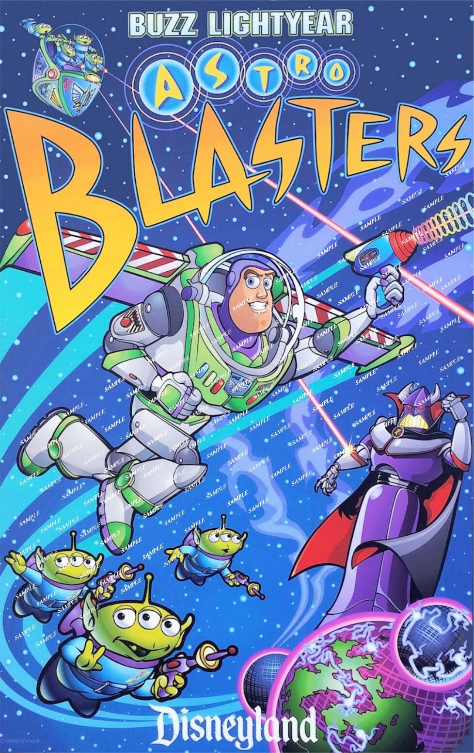 2005 Disney Buzz Lightyear Astro Blasters 11 x 17 Attraction Poster Disneyland