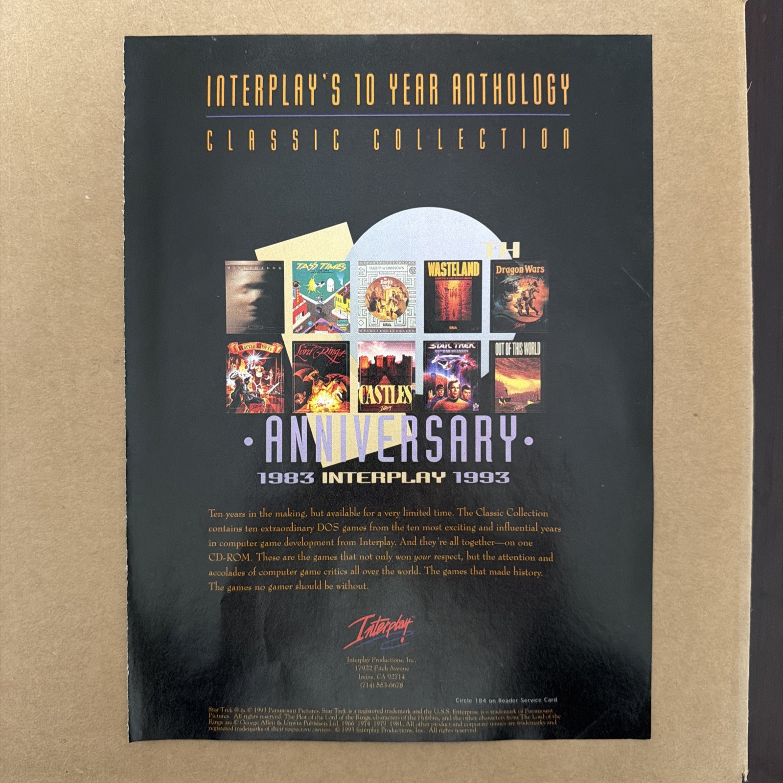Interplay 10th Anniversary Multi-Game Print Ad/Poster Art PC Big Box
