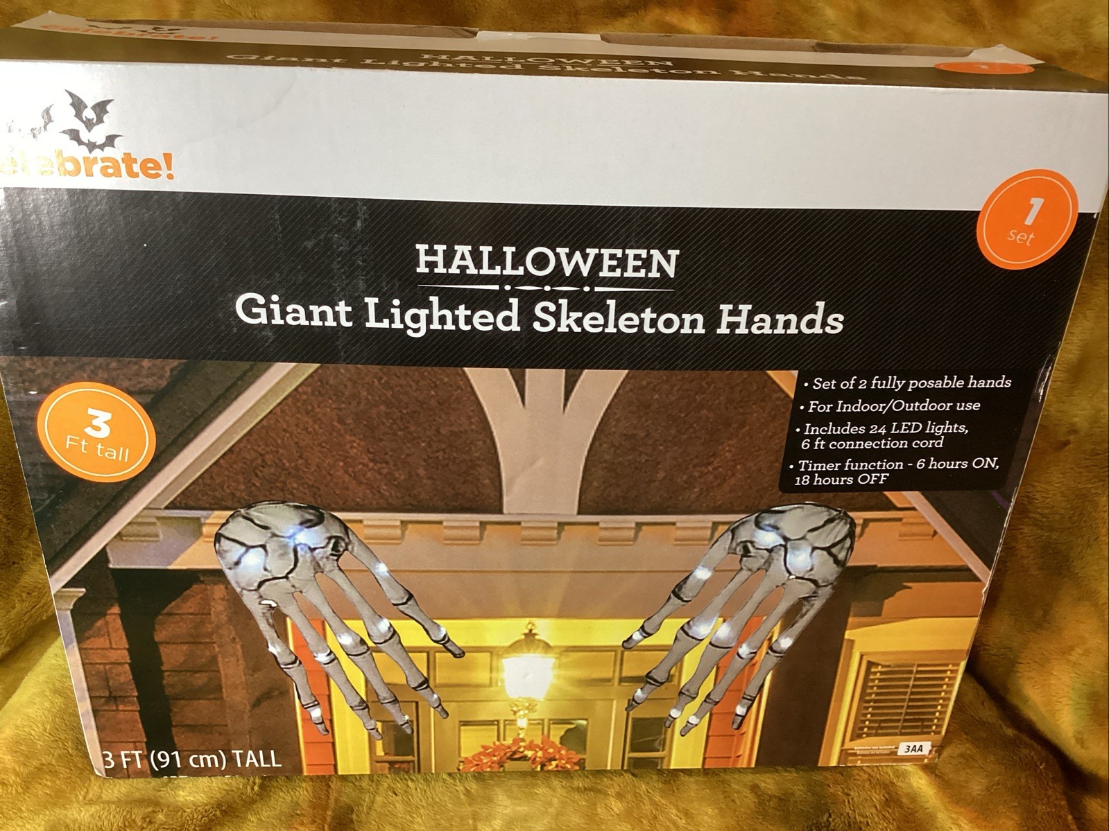 3ft Giant Lighted Skeleton Hands House Decor Halloween New In Box Posable Timer