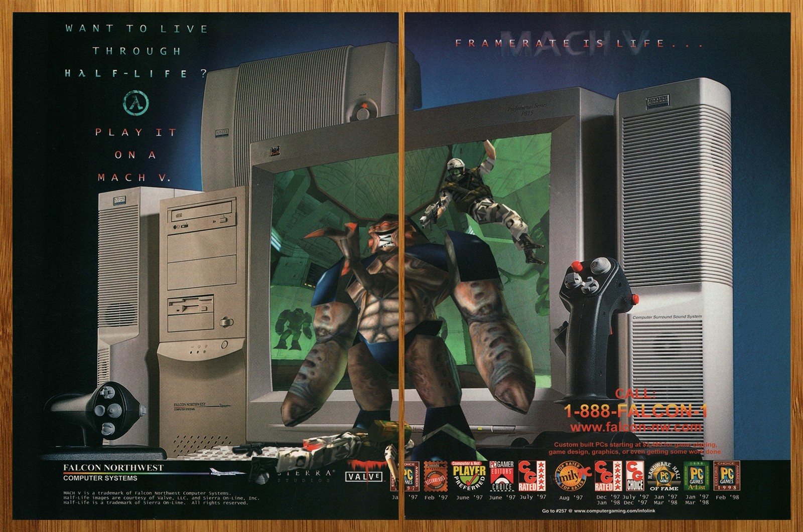 1997 Falcon Northwest Mach V/Half Life Print Ad/Poster PC Computer Game Art 90s