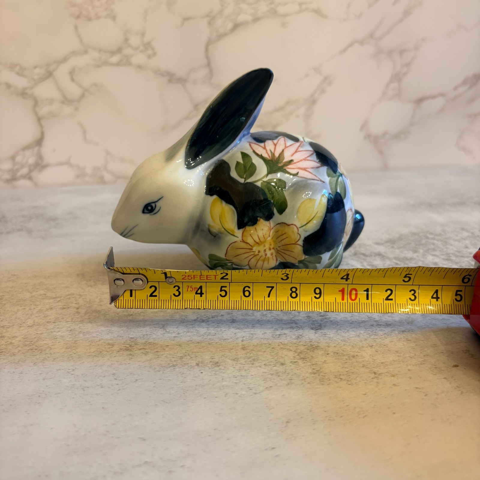 Vintage Hand Painted Floral Ceramic Bunny Rabbit Figurine Decor 5.25”