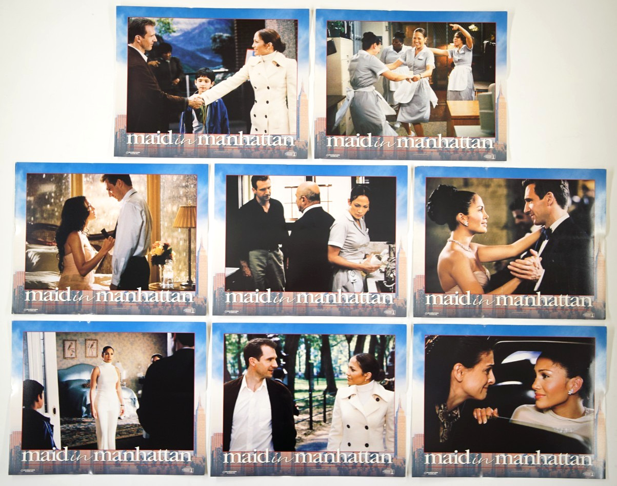 MAID IN MANHATTAN Original Set of 8 14x11” Movie Lobby Cards 2002 JENNIFER LOPEZ