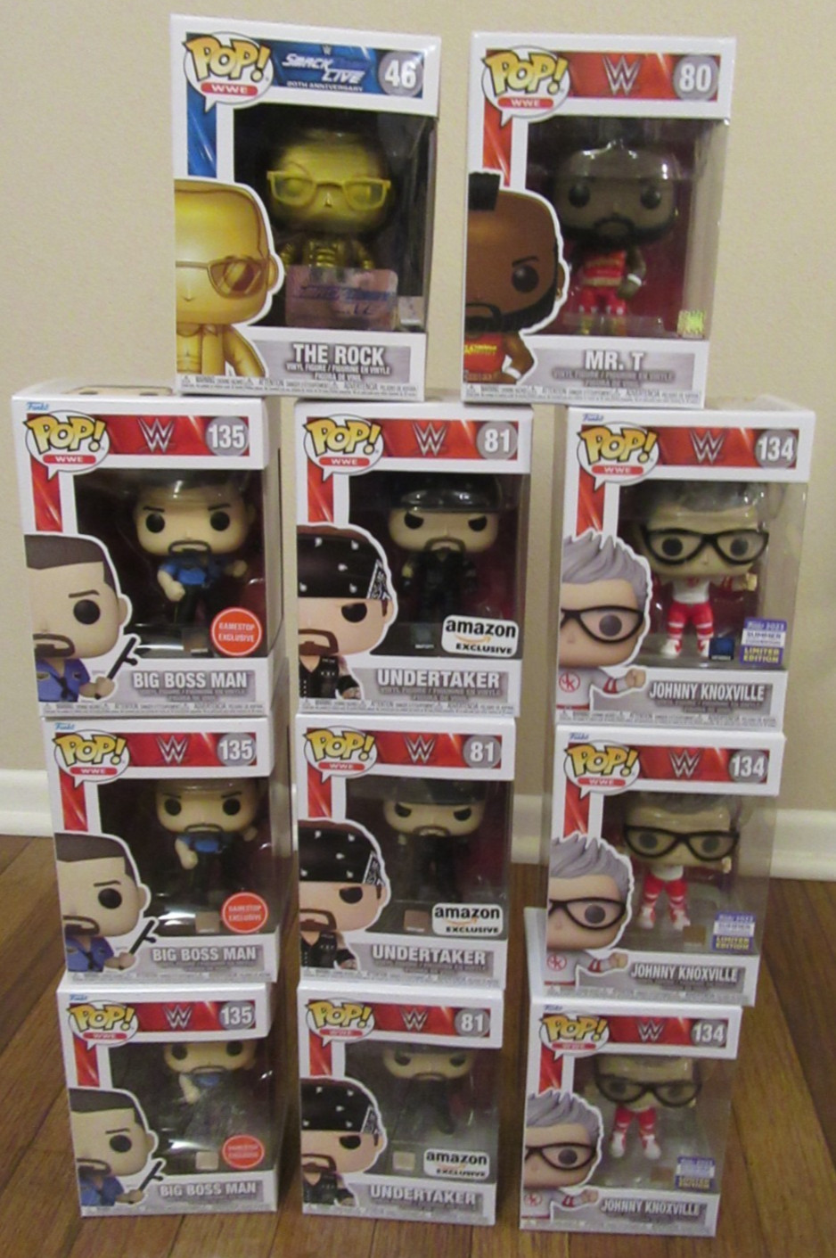 Funko Pop WWE Lot Undertaker Big Boss Man Mr. T The Rock Knoxville Brand New