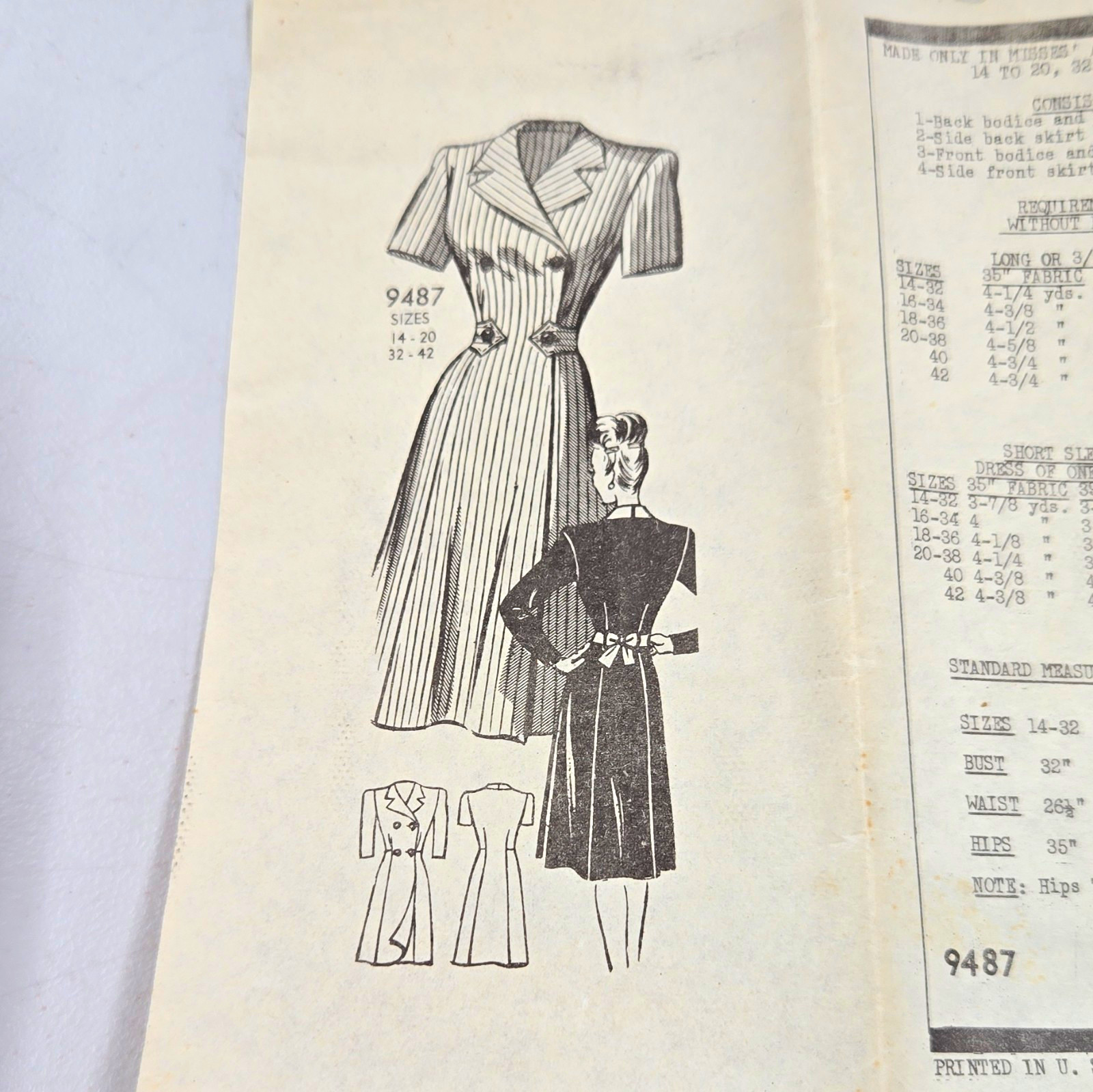 Marian Martin Vintage Original Sew-Chart Women\'s Dress Sewing Pattern 9487
