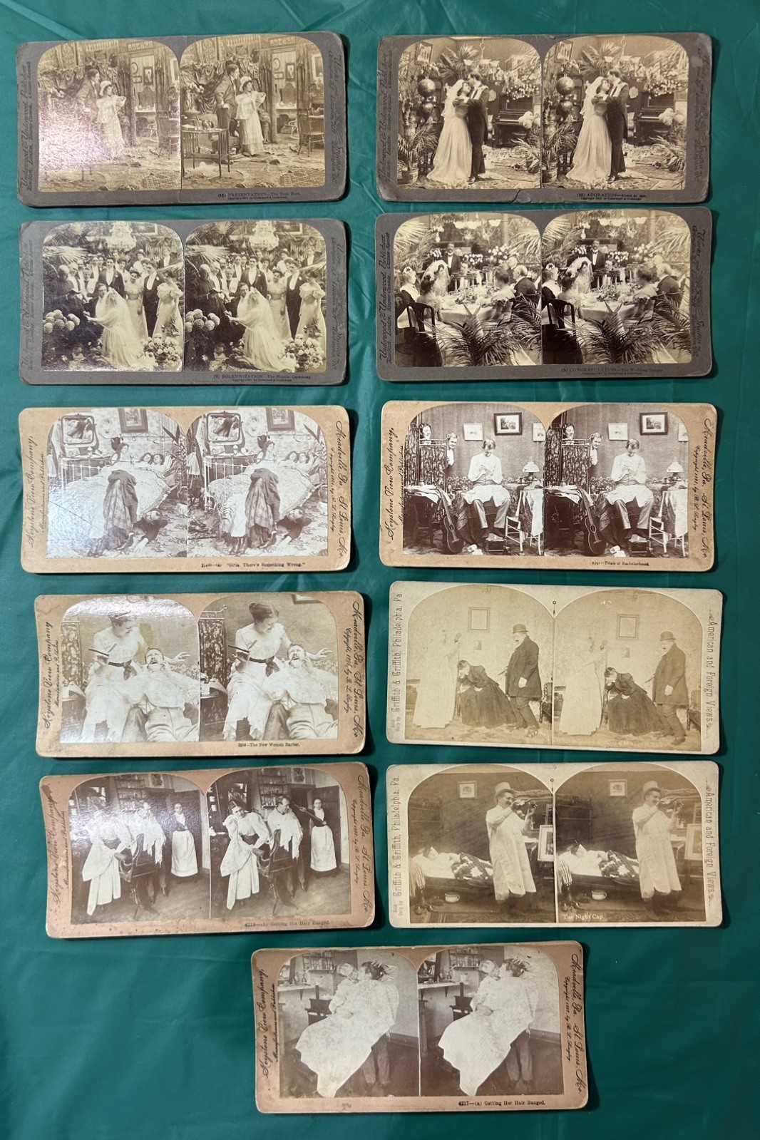Lot Of 11 Stereoscope Cards Stereoview/Keystone View Co/Weddings and Humor 1900s
