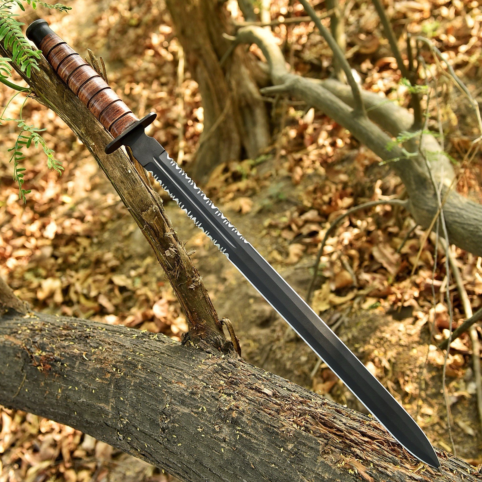 US 1942 Double-Edge Combat Sword and Leather Sheath | Overall Handmade Knives