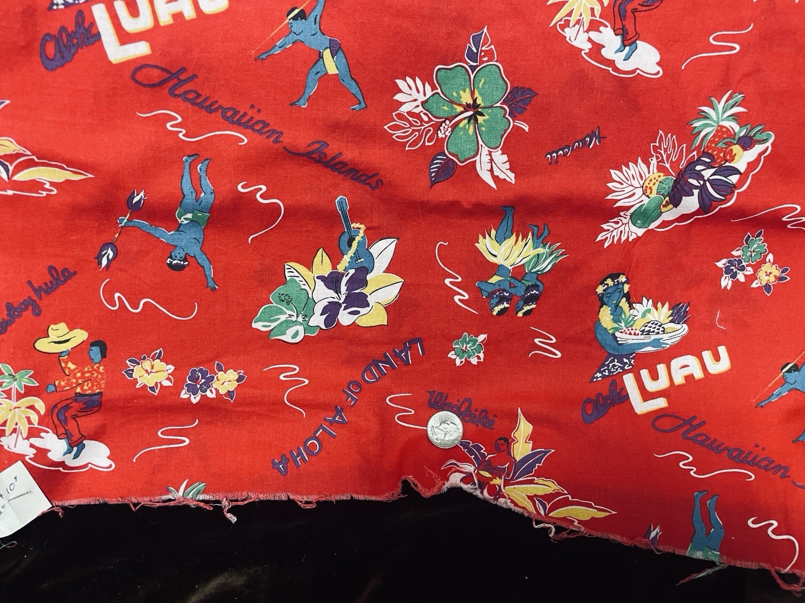 VINTAGE 3+ YARDS VINTAGE HAWAIIAN TROPICAL PRINT FABRIC 