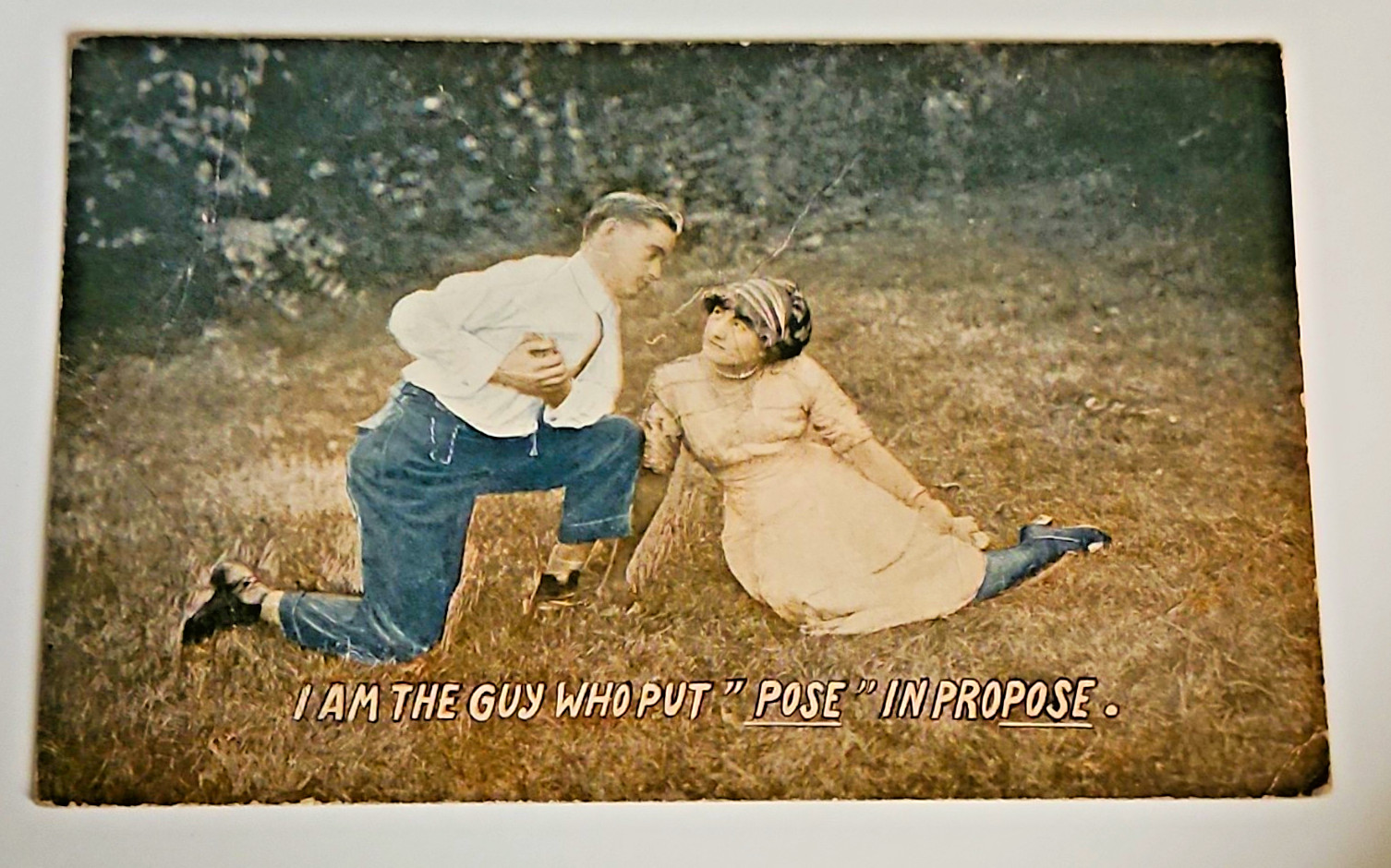 Antique Vintage 1912 Postcard Put Pose In Propose Comic Romance Theochrom Used