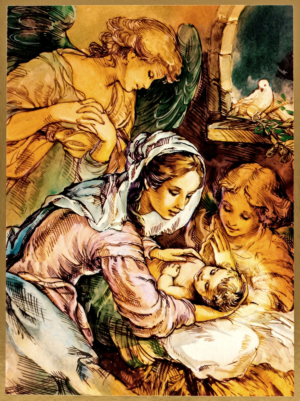 Lot of 9 VTG Forget Me Not Embossed Christmas Greeting Cards Mary & Baby Jesus