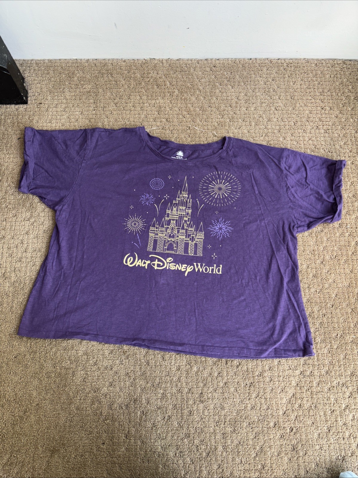 Purple Walt Disney world cropped tee Castle Oversized 2X Cotton Cuffed sleeve