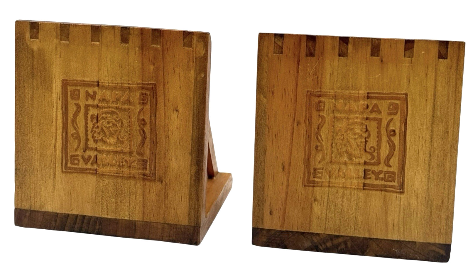 Vtg Napa Valley Wooden Desktop Organizer Set 2 Wine Advertising Logo Dovetail