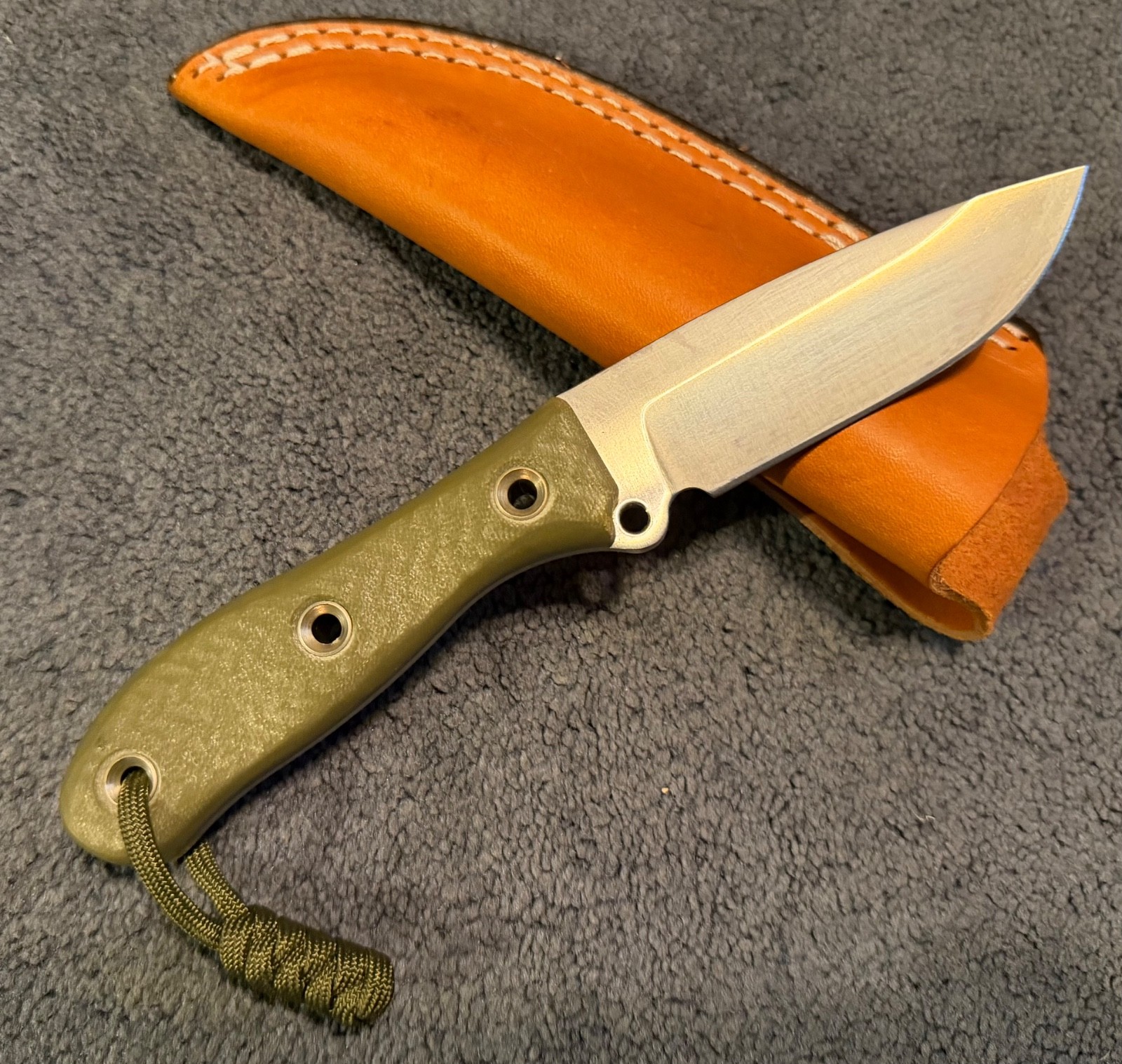 Busse Custom Shop Game Warden 2 With Green G10 INFI Steel and Leather Sheath