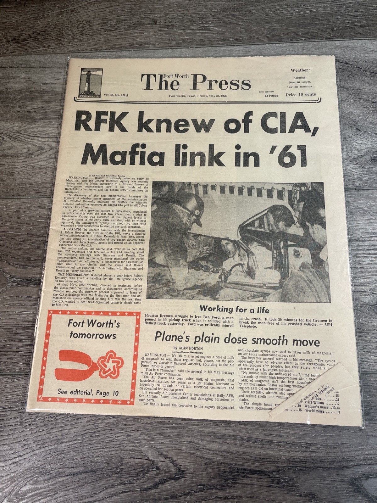Rare Fort Worth Press May 30 1975 Vol 54 No 176A RFK Knew of CIA Mafia Link News
