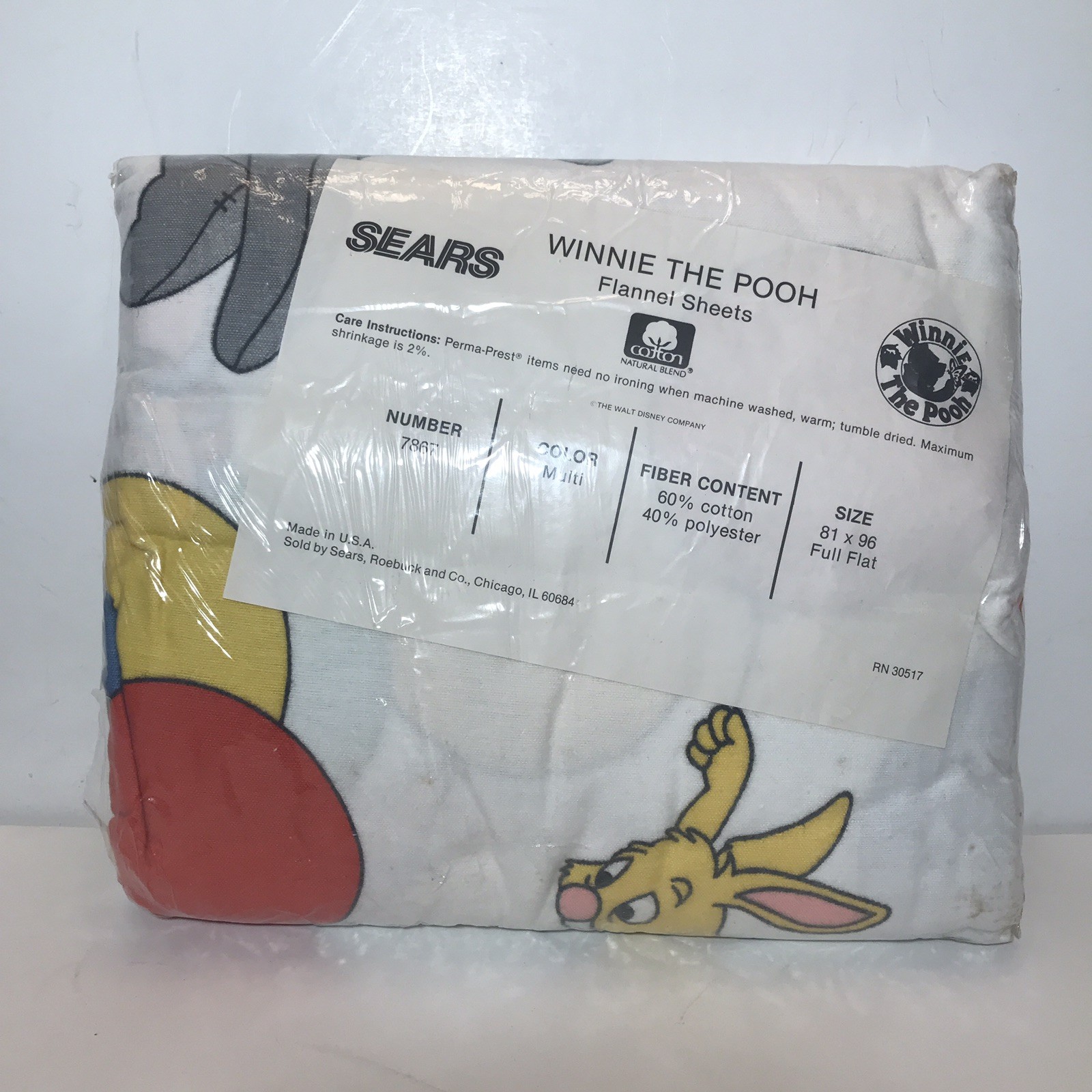 Vintage Sears Roebuck & Co Winnie The Pooh Flannel Sheets Full Size Perma Prest