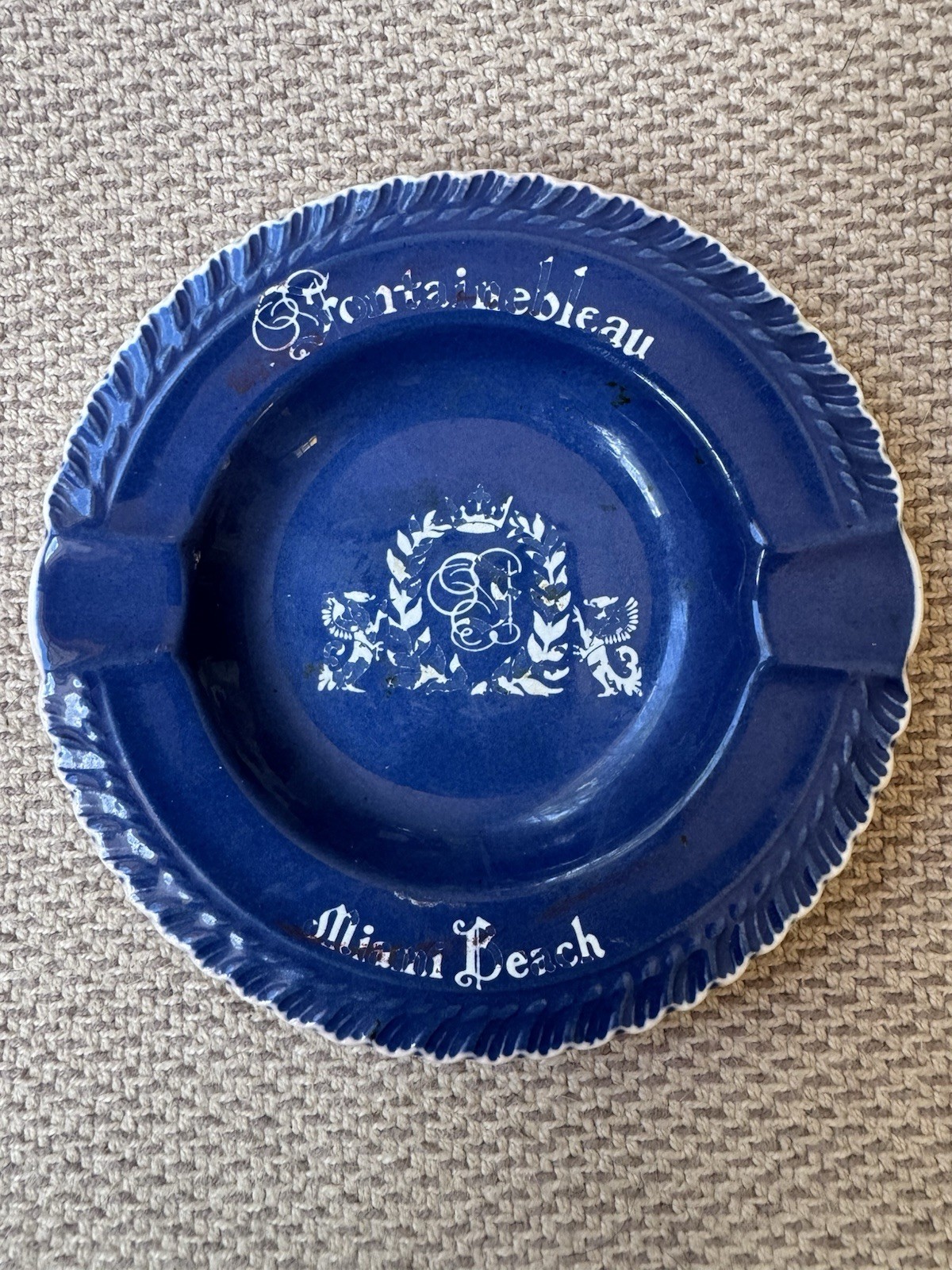 Vintage ‘60’s Fontainebleau Hotel Miami Beach Florida Blue Ceramic 5.25” Ashtray