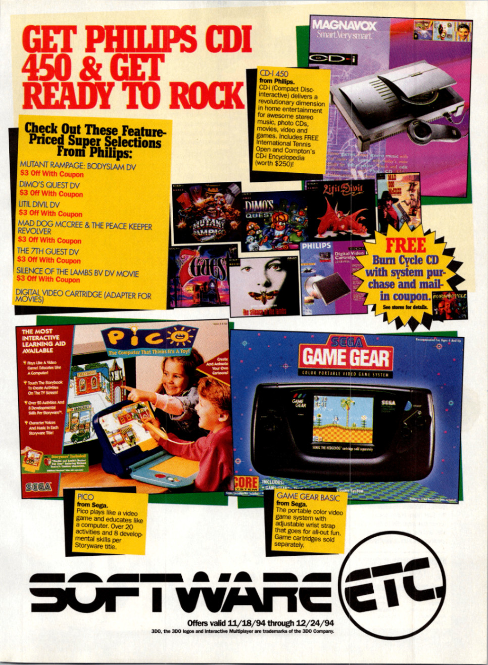 Philips CD-i Sega Game Gear Pico 1994 Vintage Original Print Ad Magazine