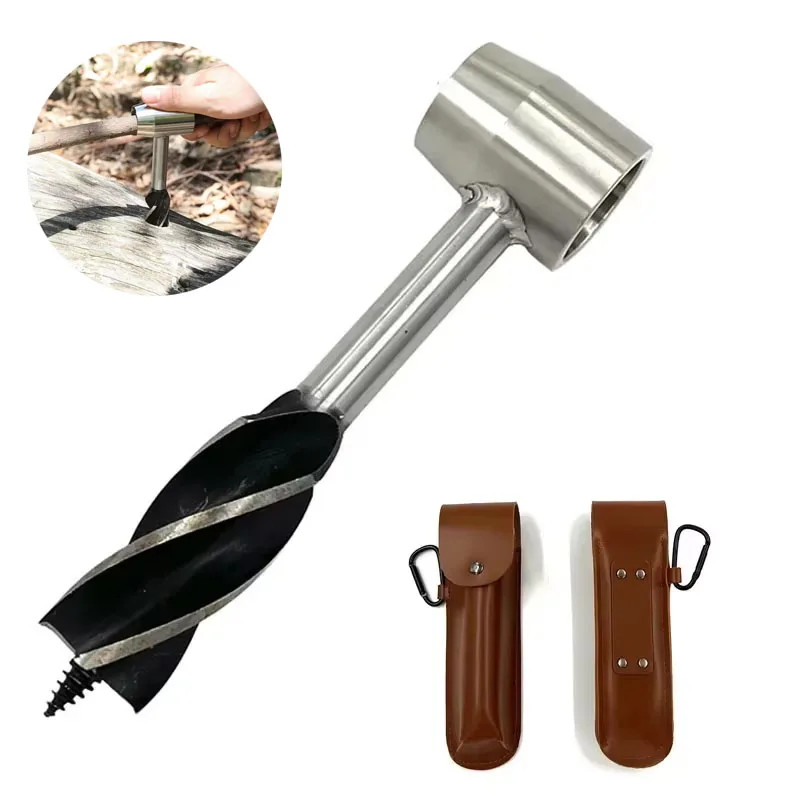Manual Hand Auger Drill Bit Bushcraft Survival Tool Wood Settlers Camping Black
