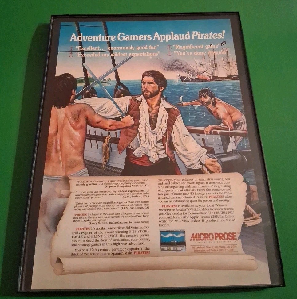 Pirates Computer Game Micro Prose Framed Print Ad 1987 8.5x11 
