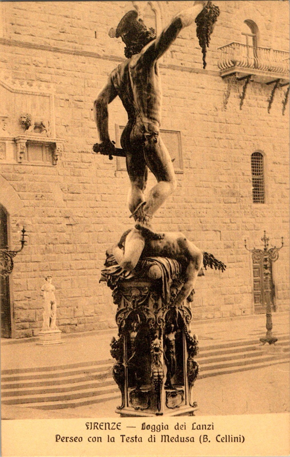 Florence Italy Loggia dei Lanzi Perseus Medusa Cellini Vintage Postcard