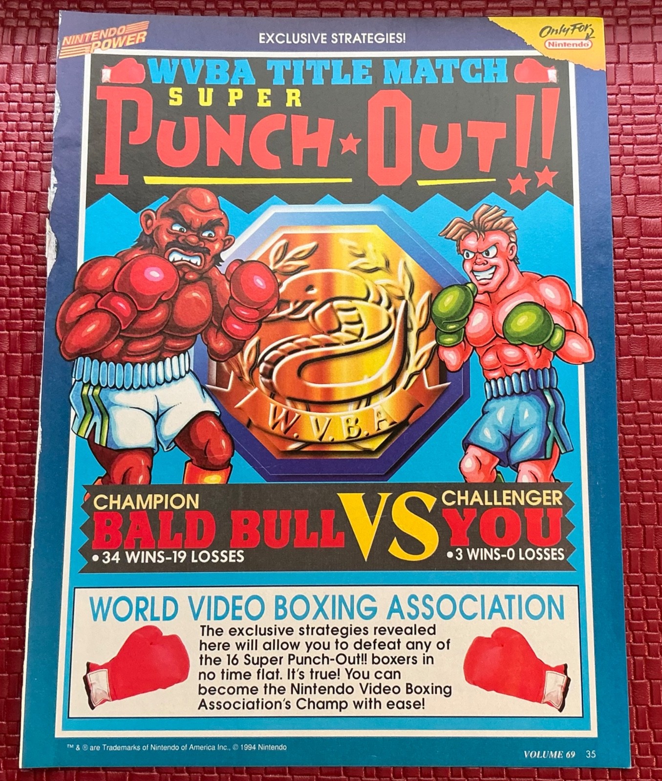 Super Punchout Title Nintendo Print Ad Poster Art 8”x 10.5” Vintage Rare Page