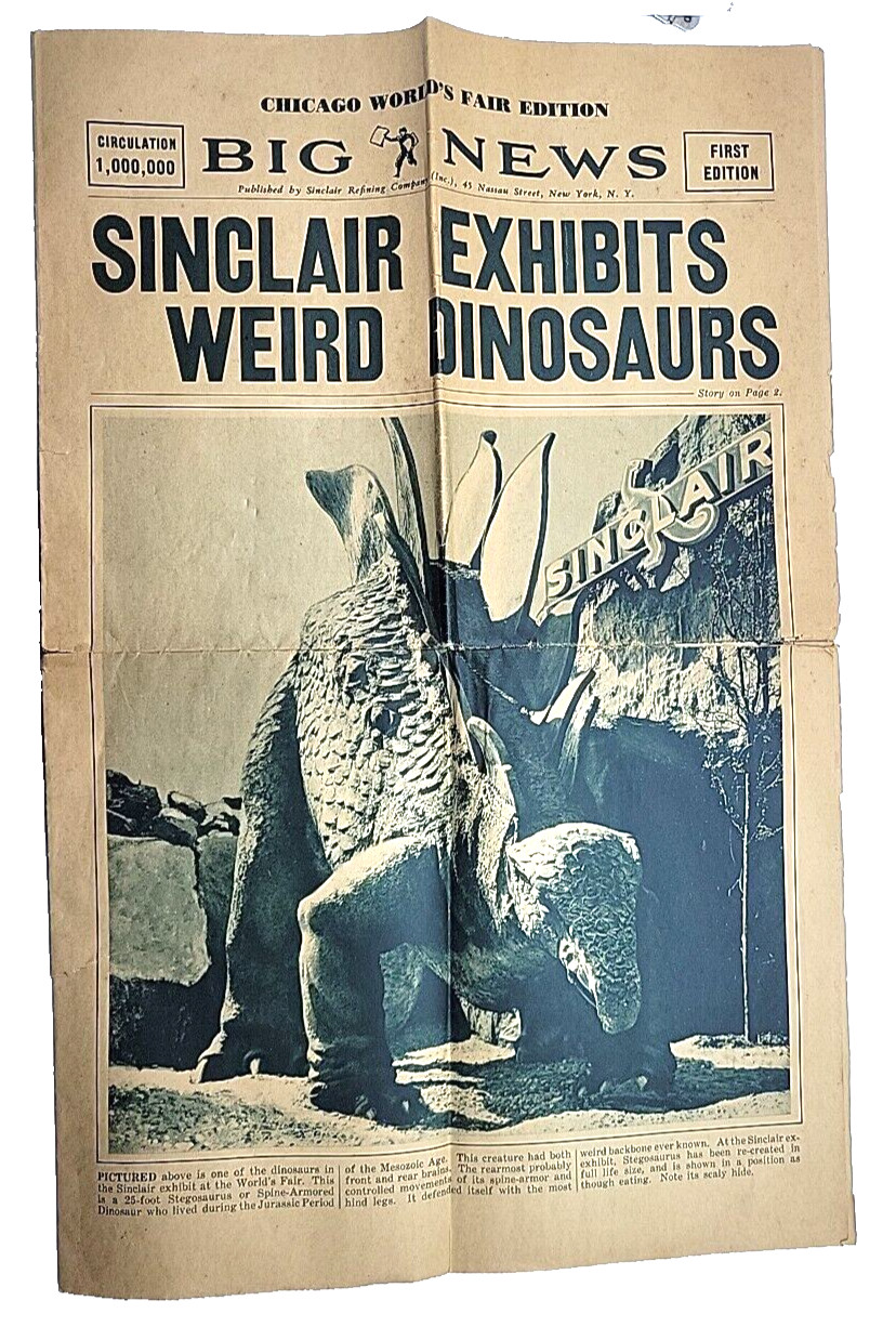 Chicago World's Fair Big News 1933 First Ed Sinclair Dinosaur Newspaper Tabloid
