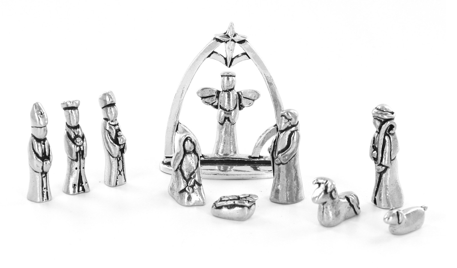 Basic Spirit Nativity Set with Chreche Mini Pewter Figurine 11 Pc Set