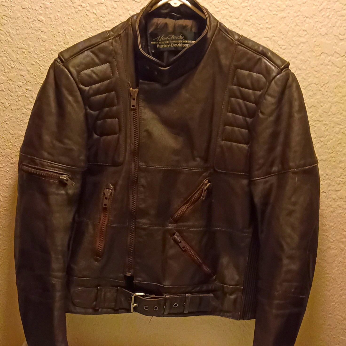 Vtg Hein Gericke Harley Davidson Brown Leather Padded Motorcycle Jacket 46