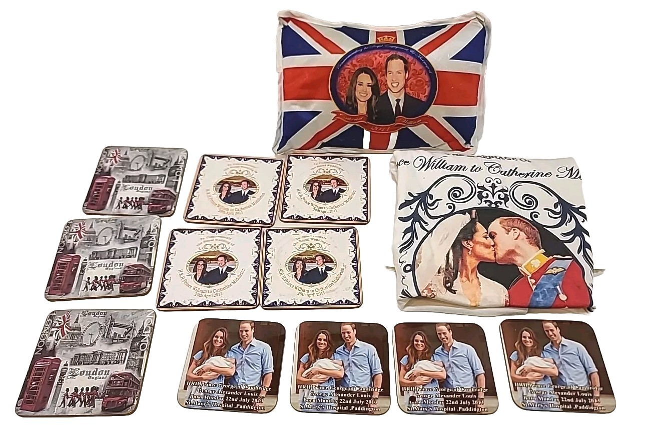 Rare- Prince William & Catherine Kate Middleton Collectables Pillow More - Lot