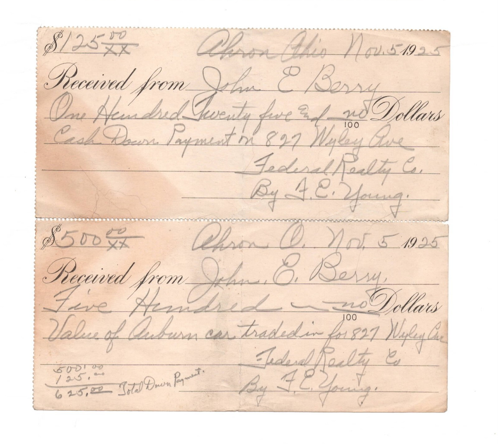  Akron OH 1925 Advertising Federal Realty Co Bank Cursive Note Check Receipt VTG