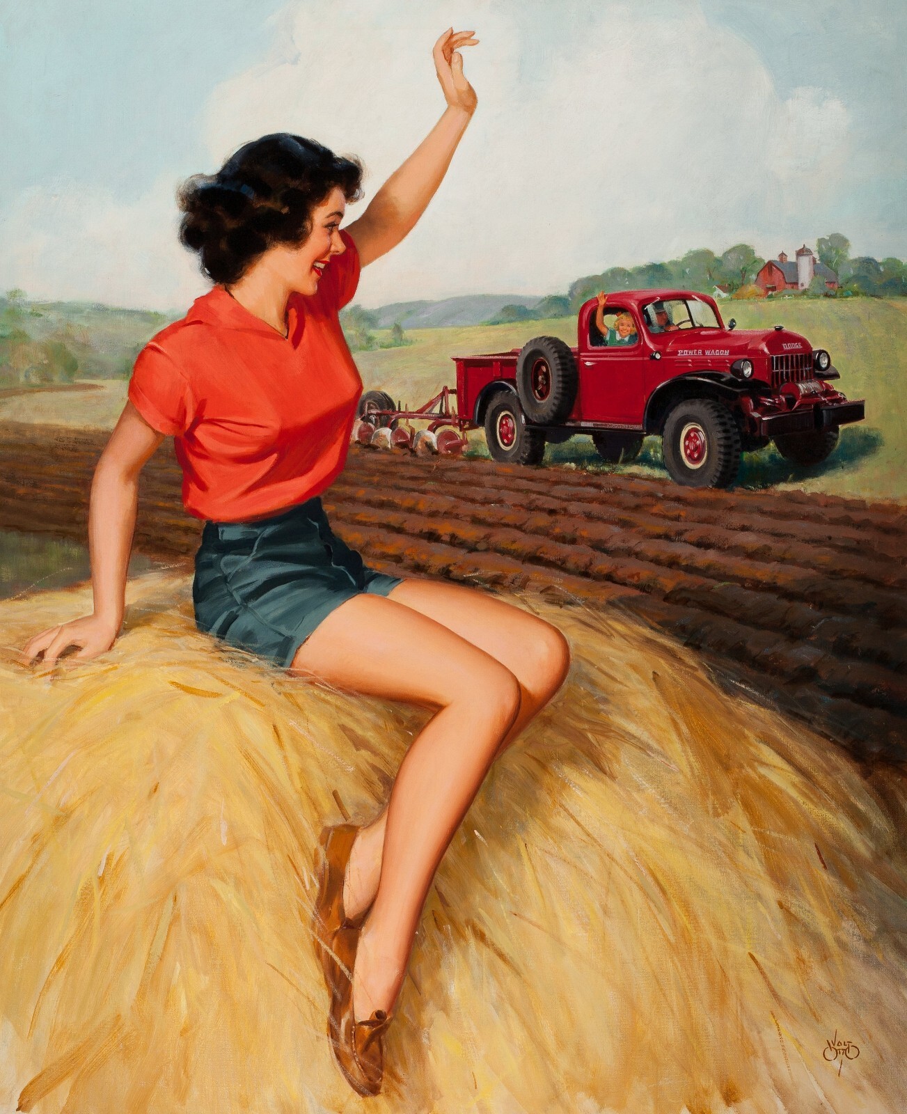 Dodge Power Wagon Pickup Truck Pulling Plow Metal Sign: 12x16\