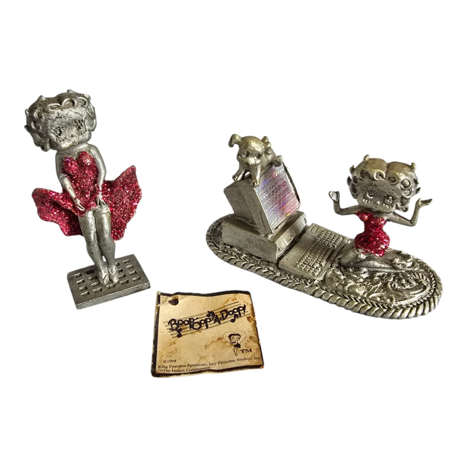 Vintage Set of 2 Betty Boop Figures Pewter & Red Glitter Y2K Computer & Vent