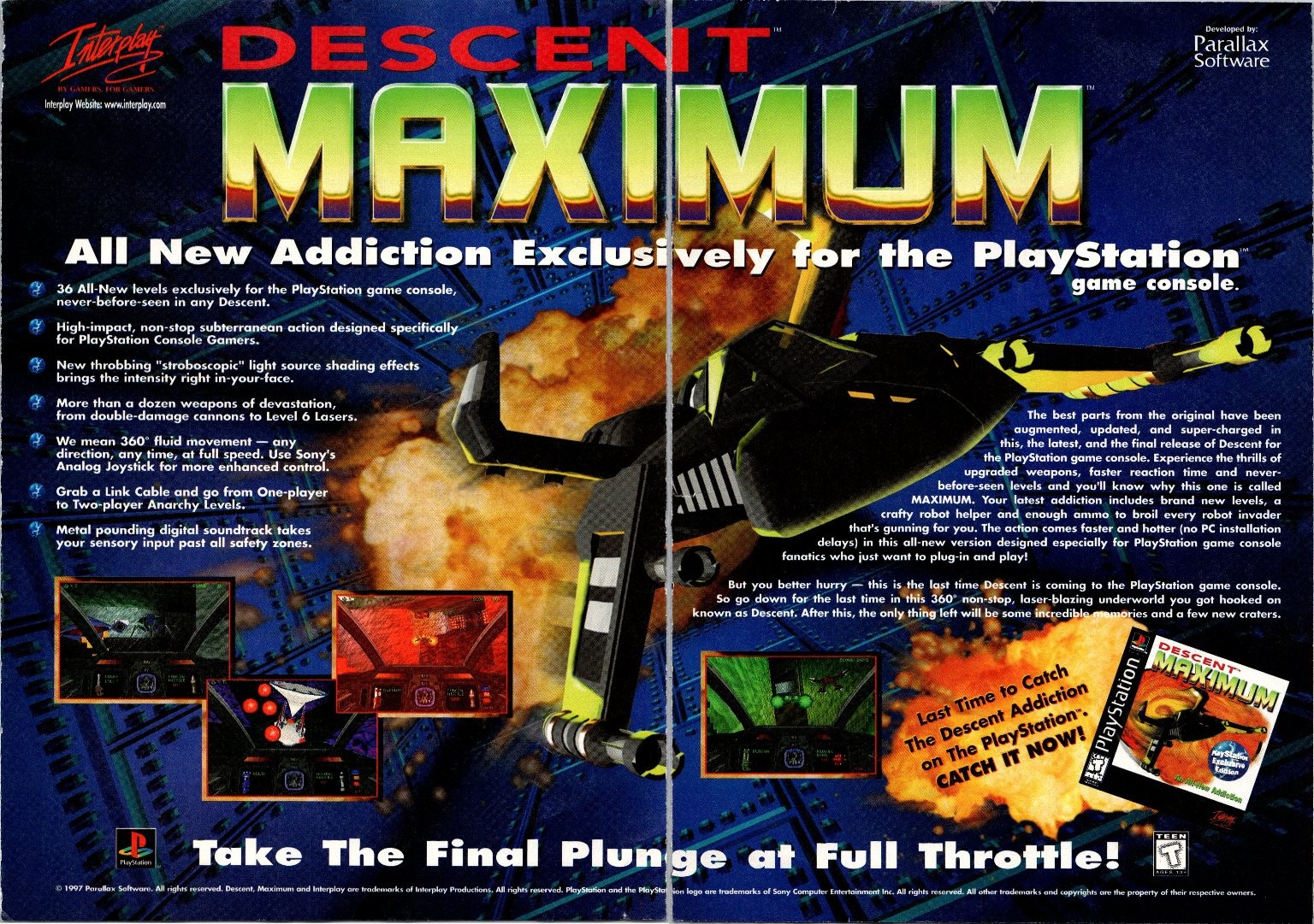 Interplay Descent Maximum PlayStation Video Game 2 Page Print Ad 1997