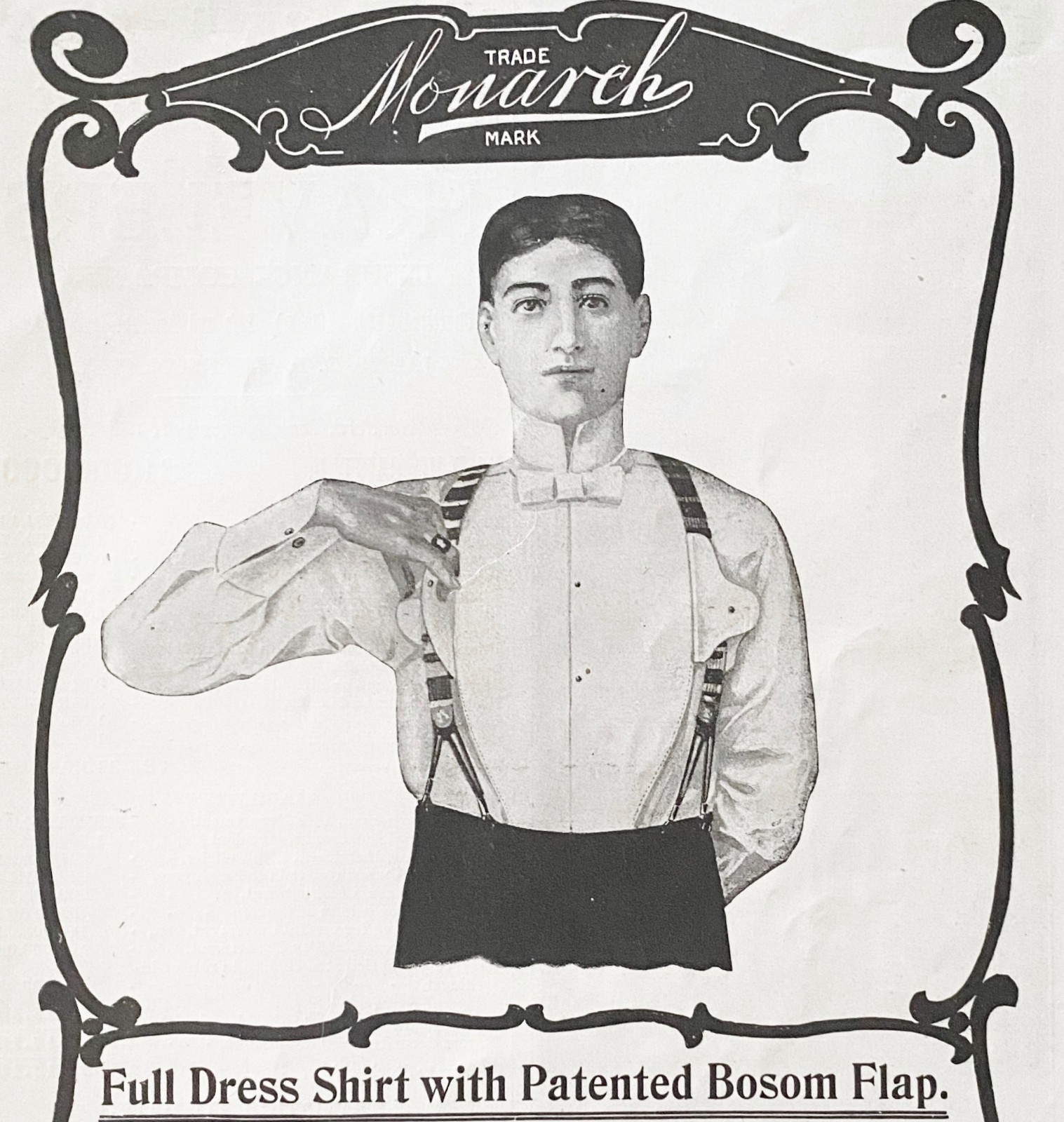 Monarch Mens Dress Shirt w/ Patented Bosom Flap Vtg 1899 Cluett Peabody Print Ad