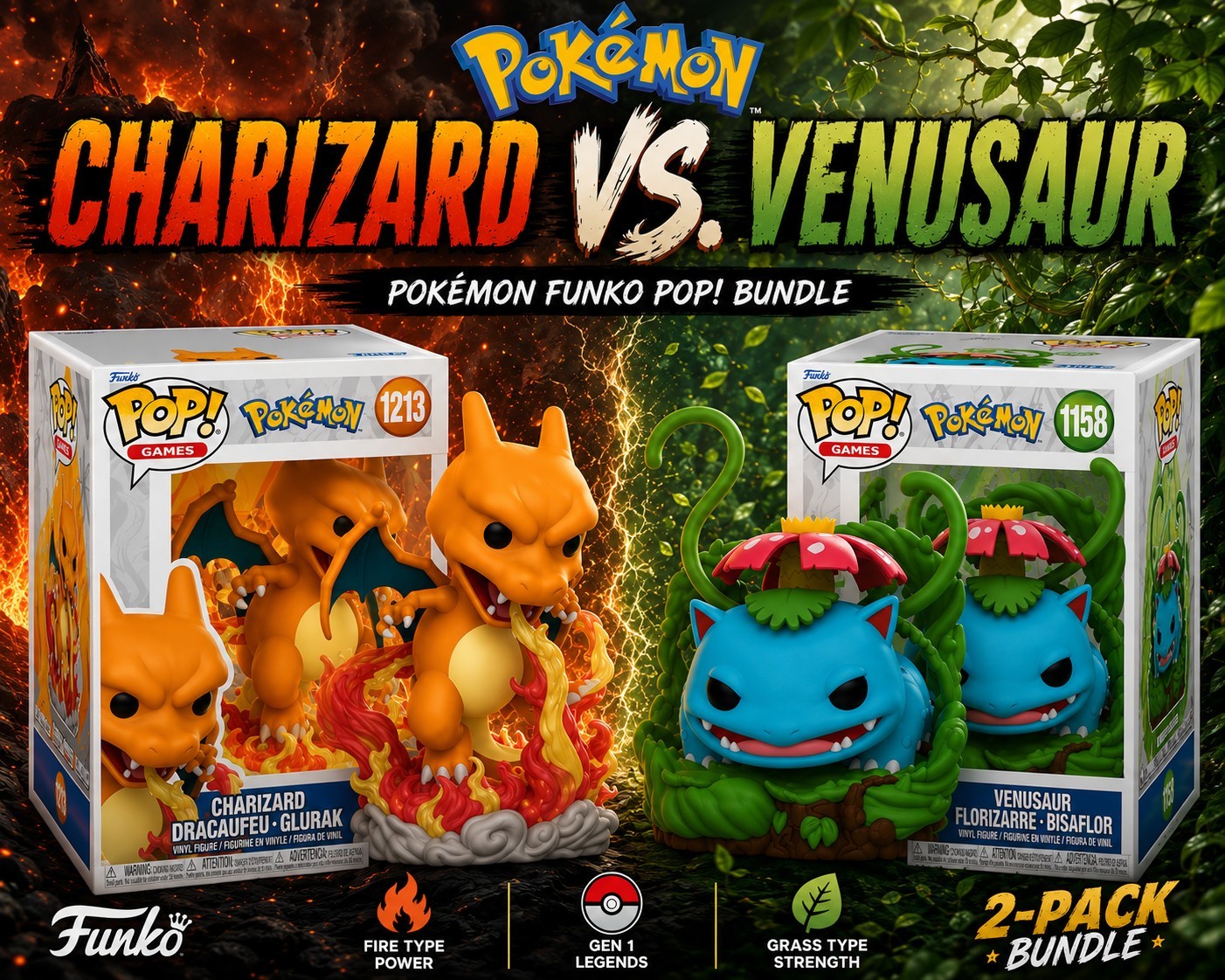 Pokémon Funko Pop Charizard #1213 & Venusaur #1158 2-Pack Bundle NEW