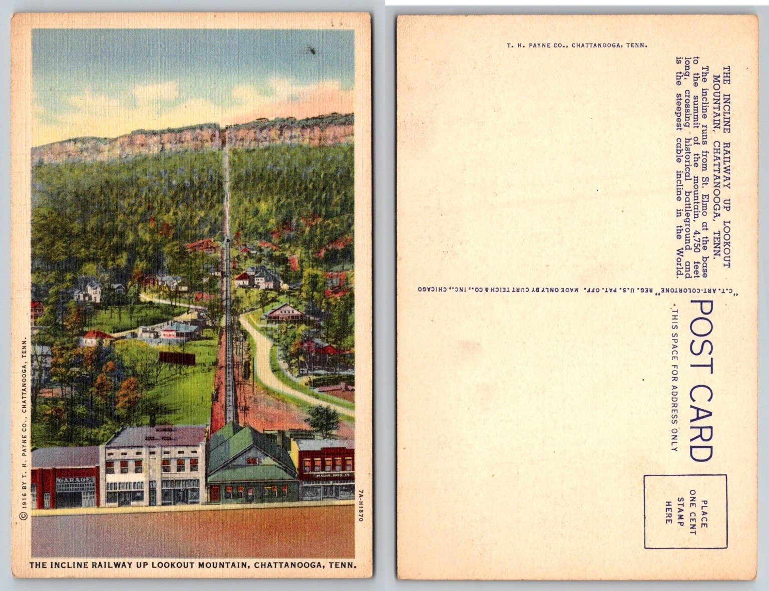 1916 Lookout Mountain Incline Railway Chattanooga Tennessee Postcard