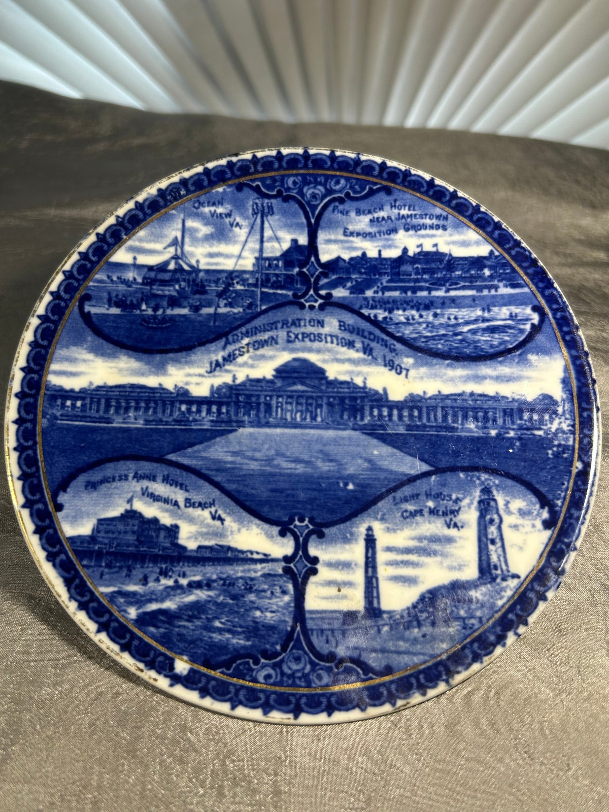 VINTAGE 1907 JAMESTOWN EXPOSITION PLATE -VA OCEAN VIEW-PINE BEACH-HANGER DRUG CO