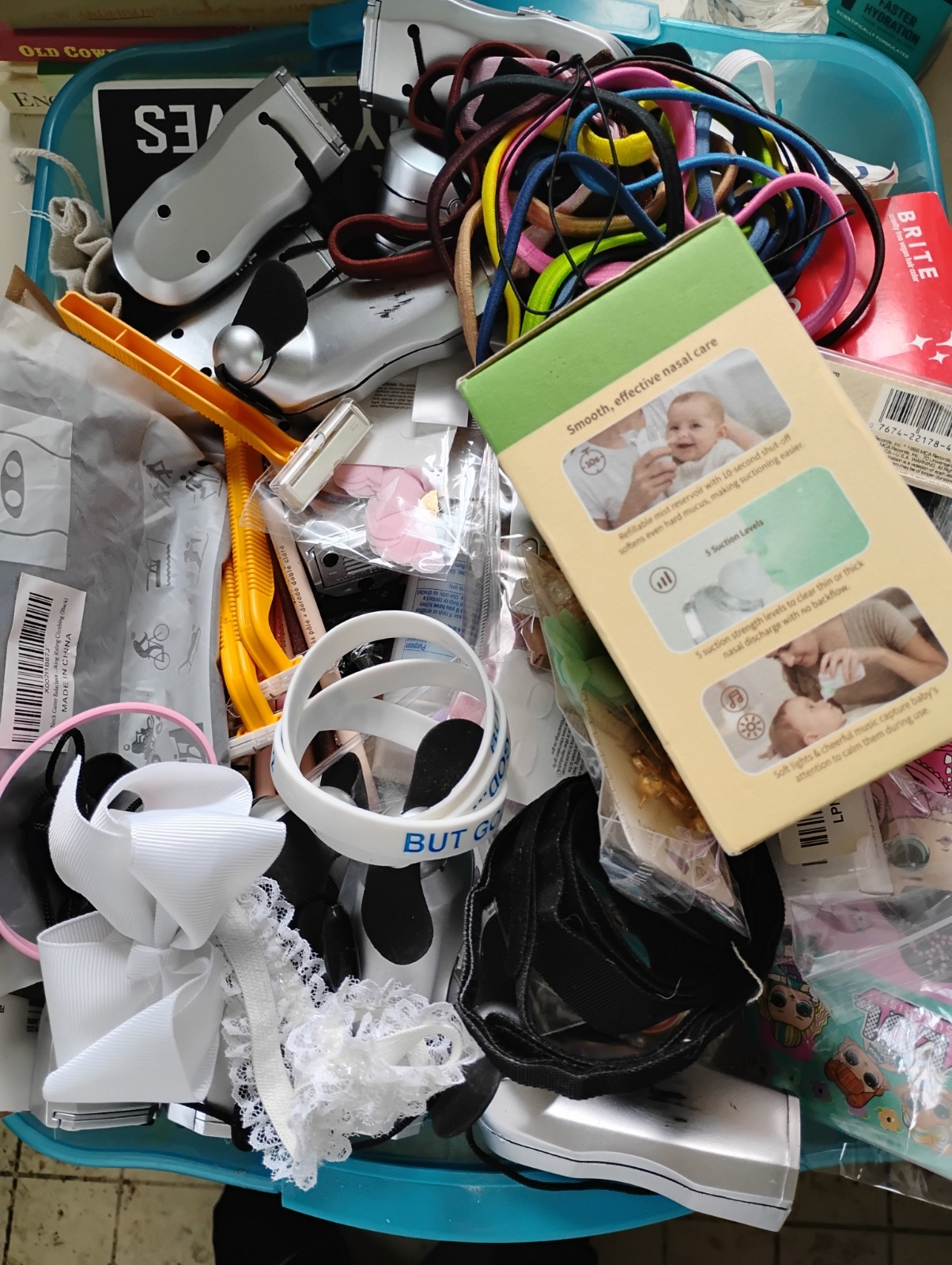 Lot Of Various Small Misc. Junk Drawer Items Box-6in X 6in X 6in SEE DESCRIPTION