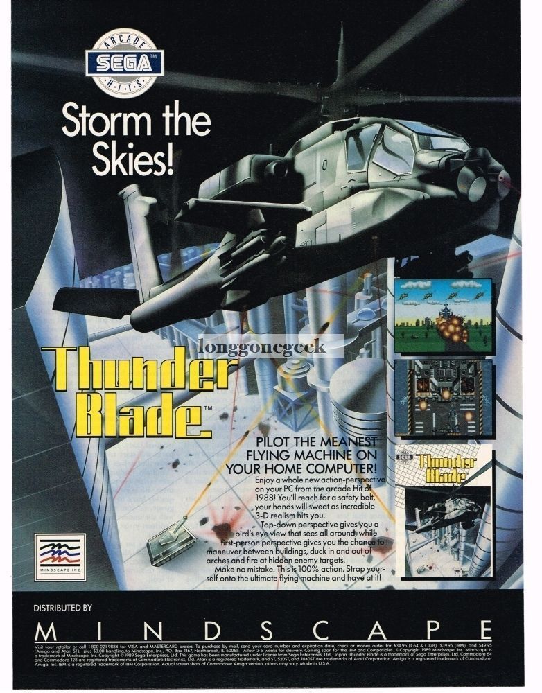 1989 Mindscape Thunder Blade Computer Video Game Helicopter Vintage Print Ad