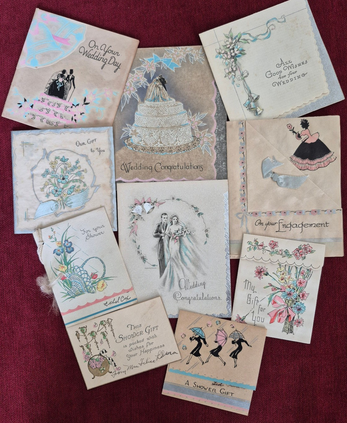 Vintage 1930\'s - 40\'s Wedding Bridal Shower Gift Cards Lot of 10