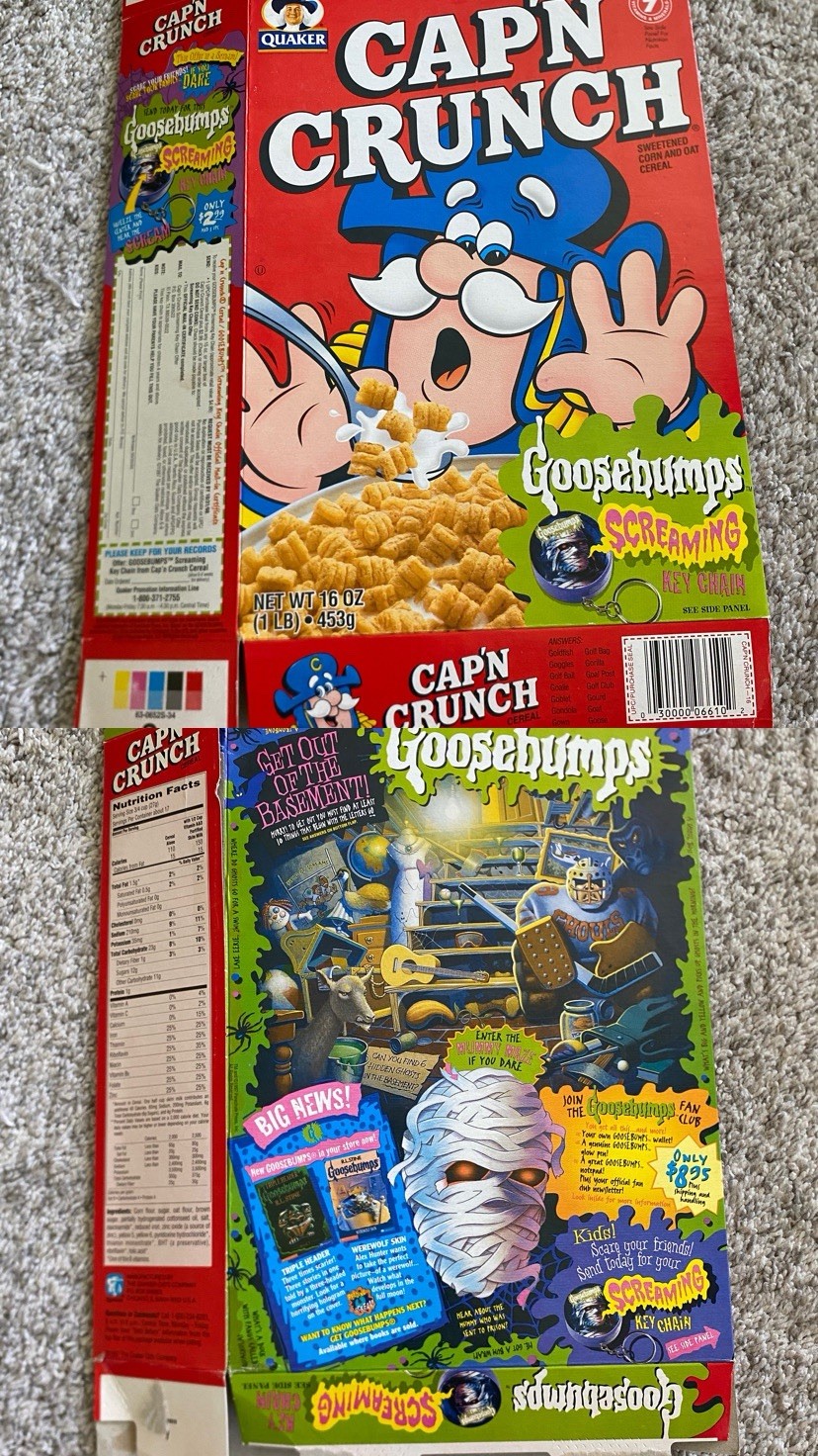 Vtg Cap'N Crunch's Goosebumps Keychain Cereal Box Empty Full size 90s 1997