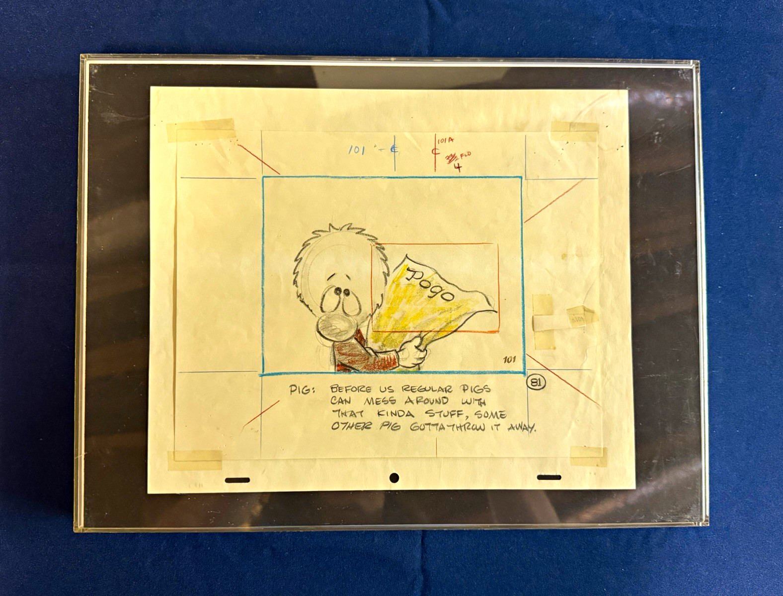 Walt Kelly Pogo ORIGINAL Storyboard Drawing Framed 1972 