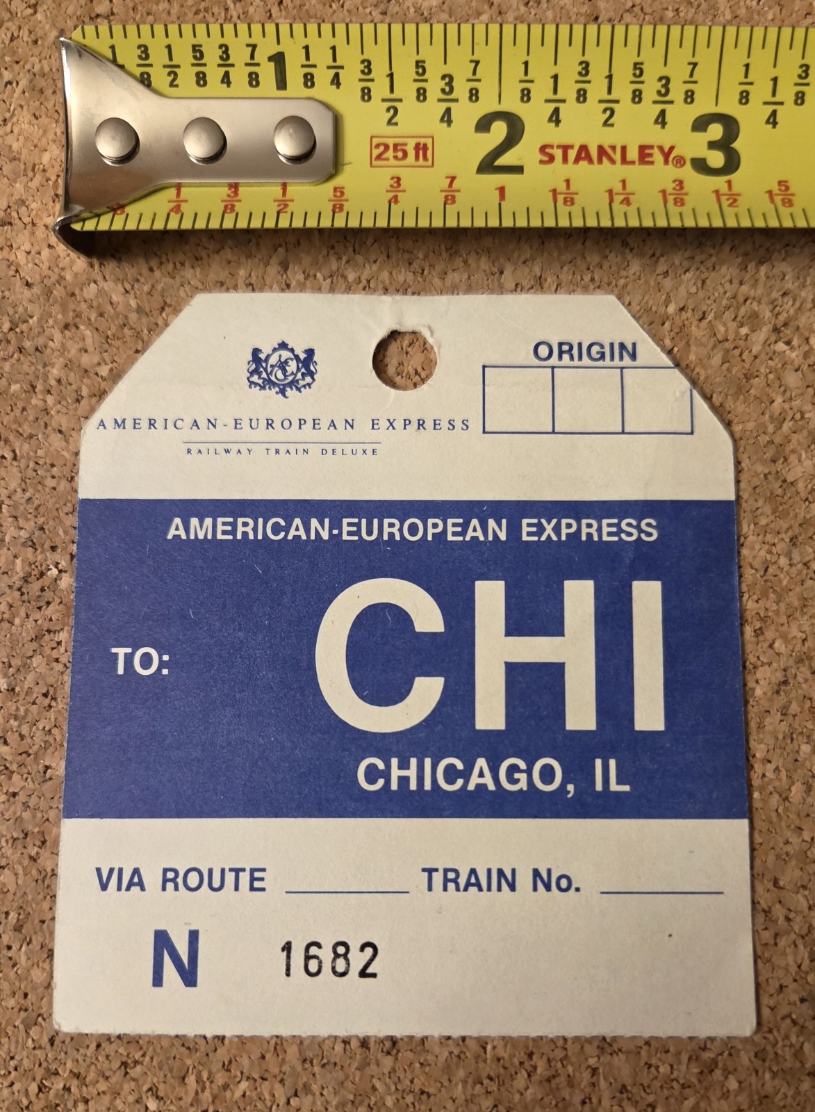 Rare 1989 Vintage American European Express Luxury Train Luggage Tag Chicago 
