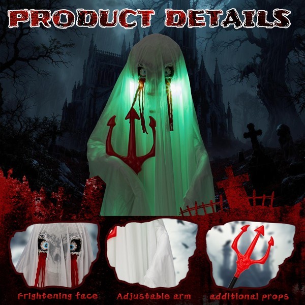 4.3ft Halloween Decorations Outdoor Life Size Animatronics Ghost w/Trident&Sound