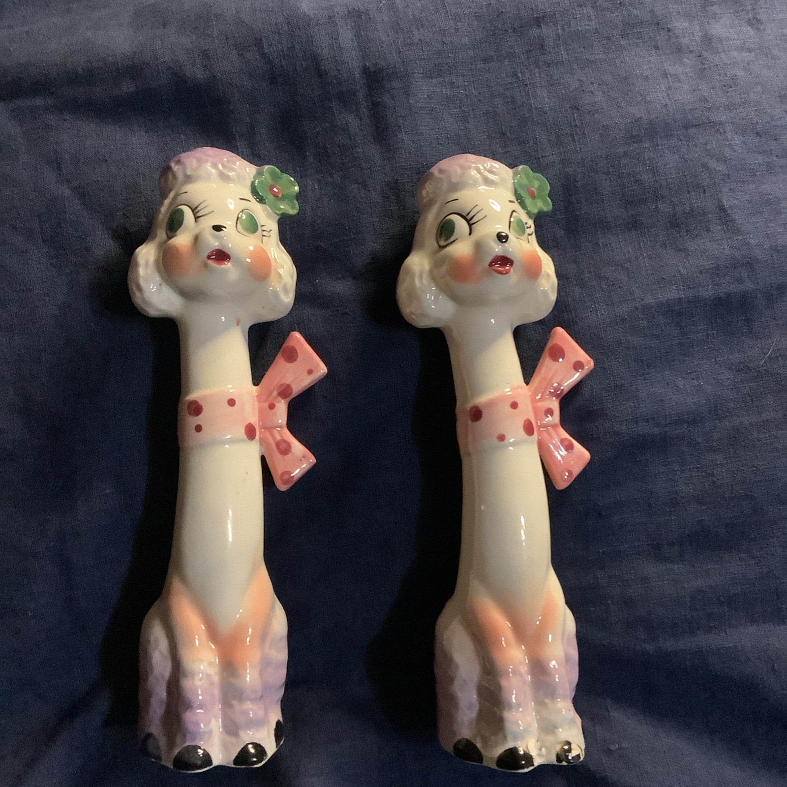 Vintage Tilso Tall Long Neck Poodle S&P Shakers Kitchsy  Pink ~ Purple