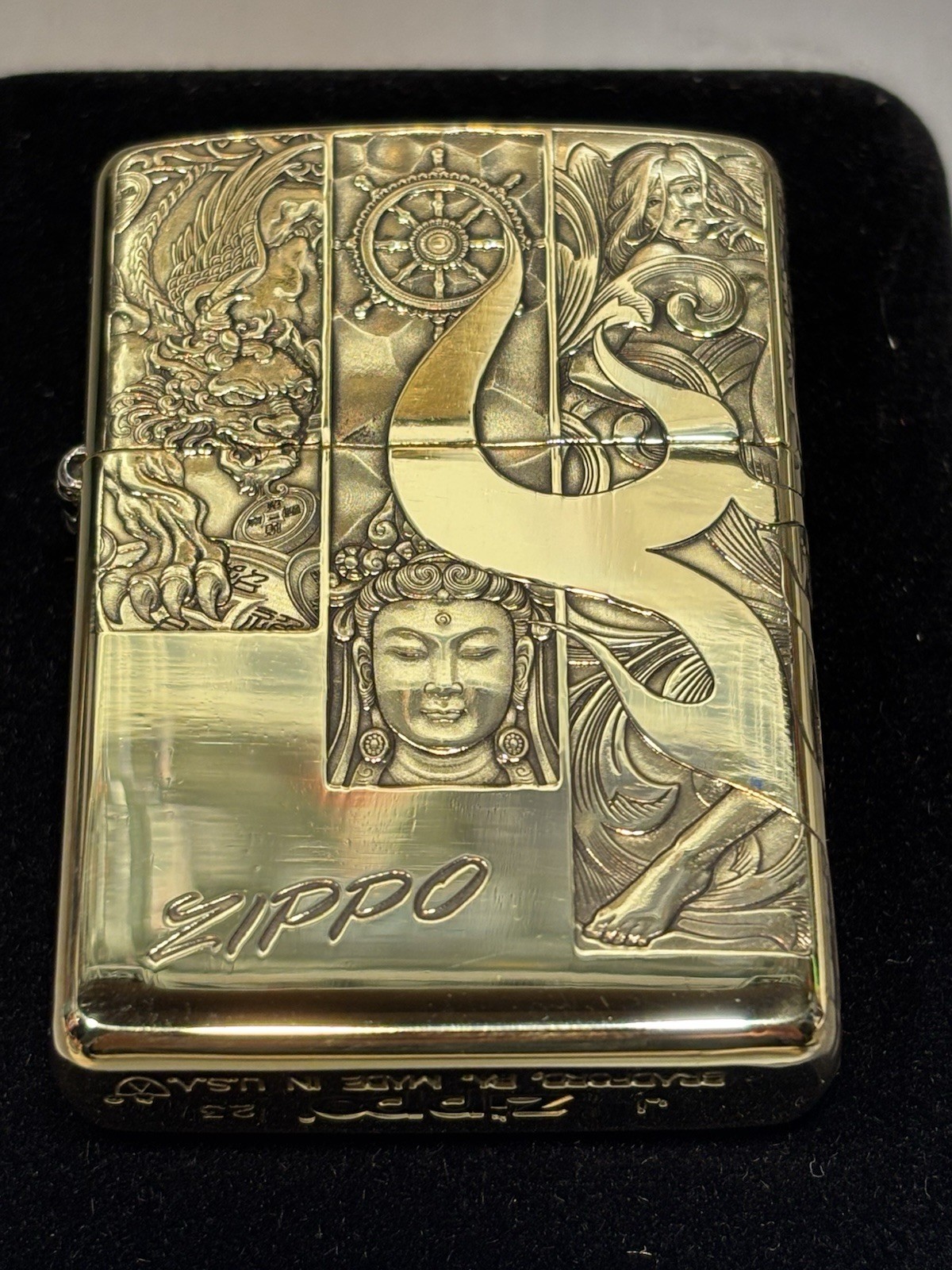 RARE 3-SIDE  BUDDHA AND DEMONS ZIPPO LIGHTS WITH VELVET BOX