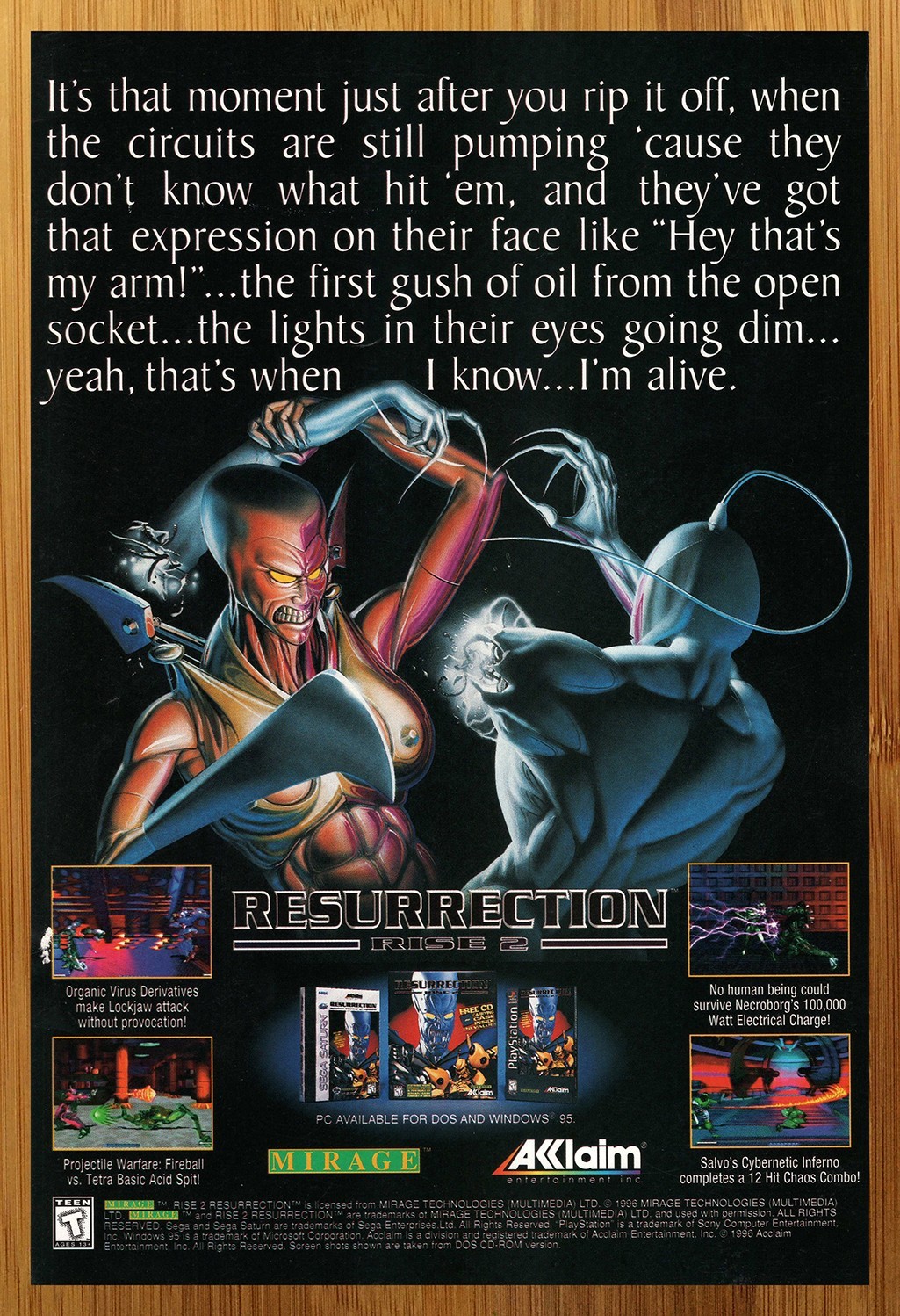 1993 Resurrection Rise 2 Sega Saturn Playstation 1 PS1 PC Print Ad/Poster Art