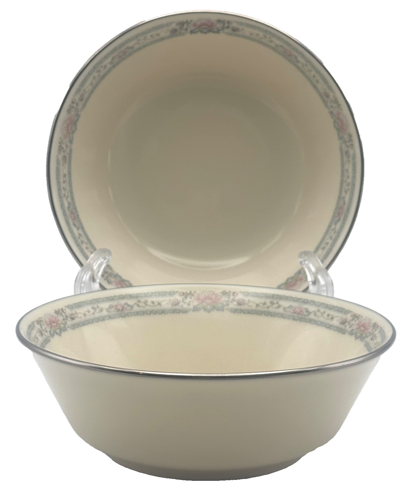 Lenox Charleston Fruit, Salad or Dessert Bowls, Floral Band w/ Platinum Trim