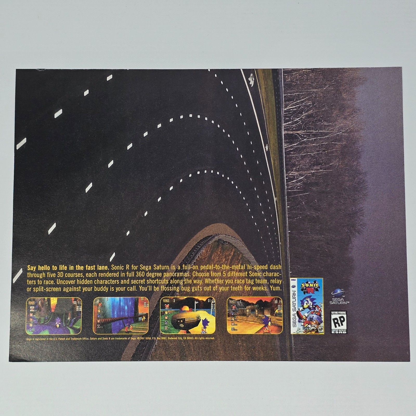 Sonic R Sega Saturn Say Hello Curve Print Ad/Poster Promo Art