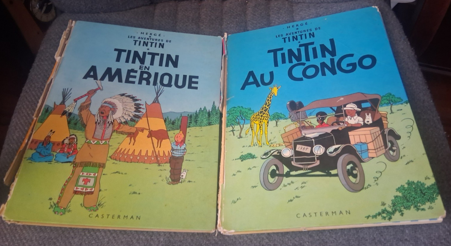 Tintin au Congo and Tintin en Amerique Herge Casterman 1947 1970 Rare Vintage