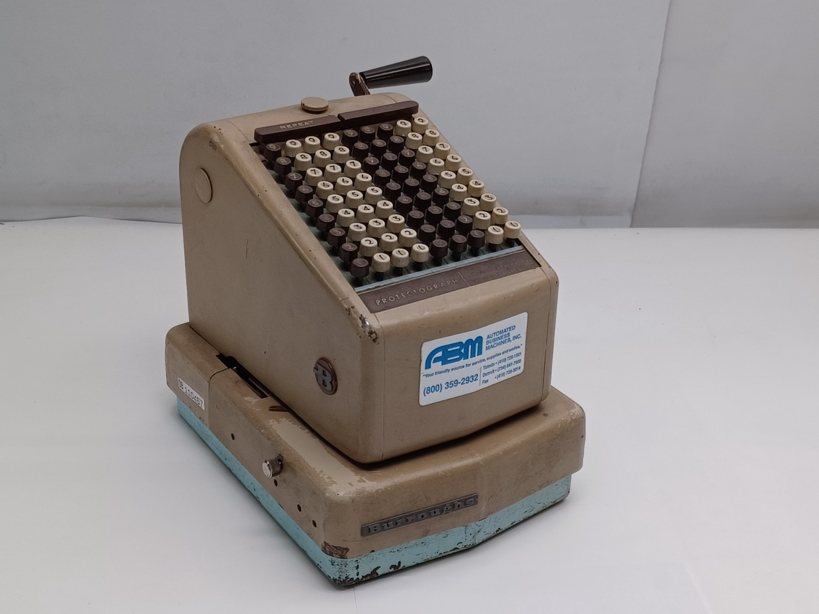 Vintage 1950-60s Burroughs Protectograph Check writing machine, in working order